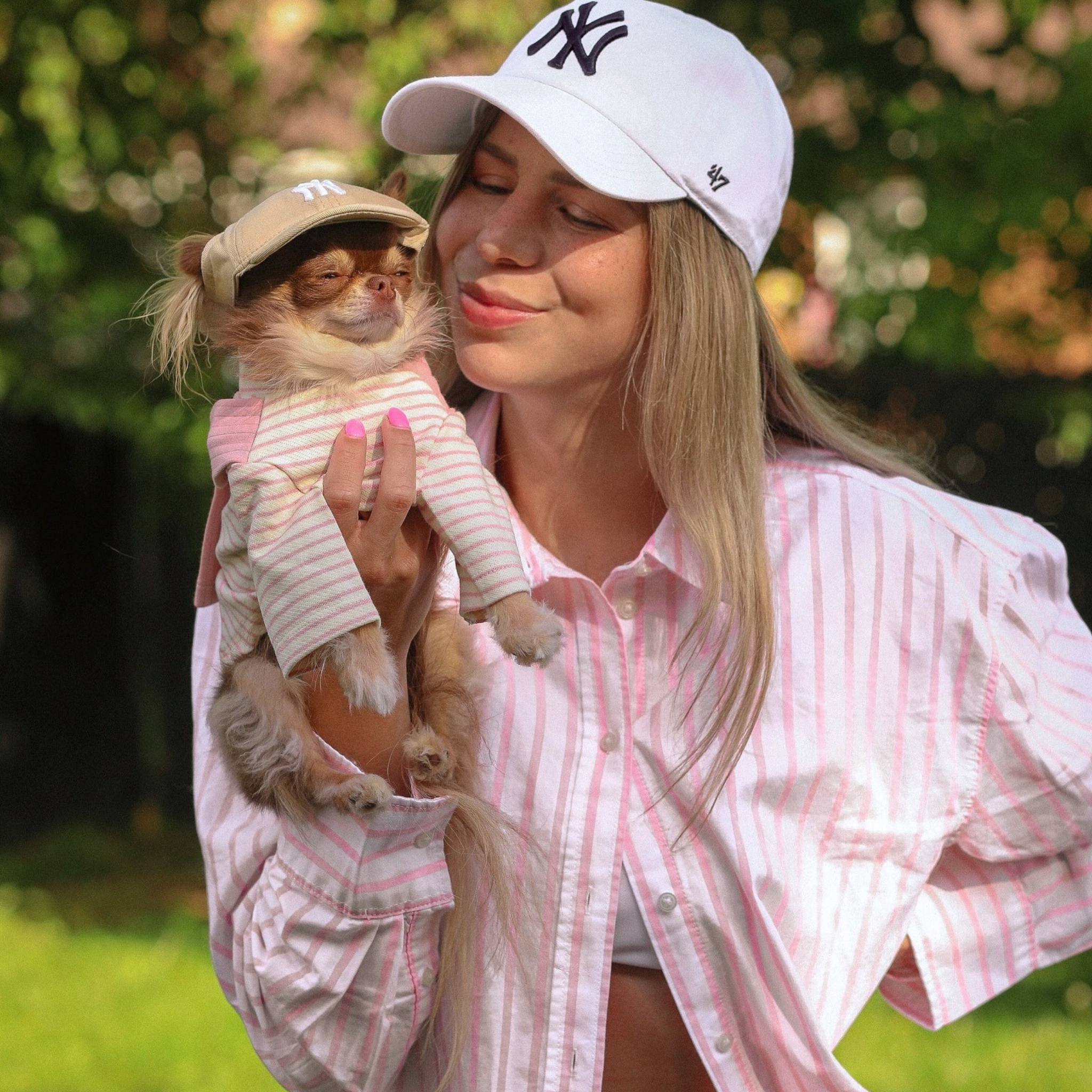Striped Tee with Scarf - Pink