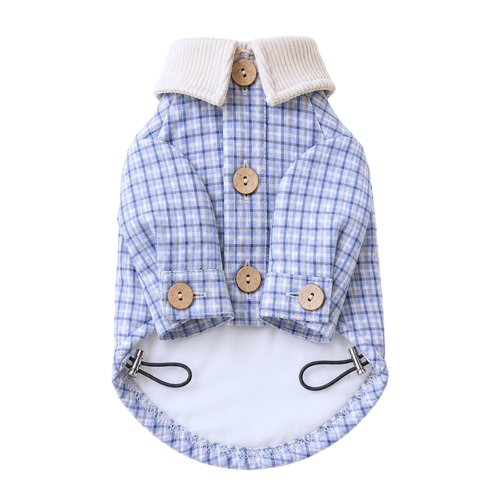 Plaid Button-Up Trench Coat - Blue