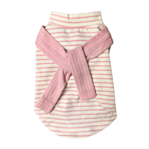 Striped Tee with Scarf - Pink