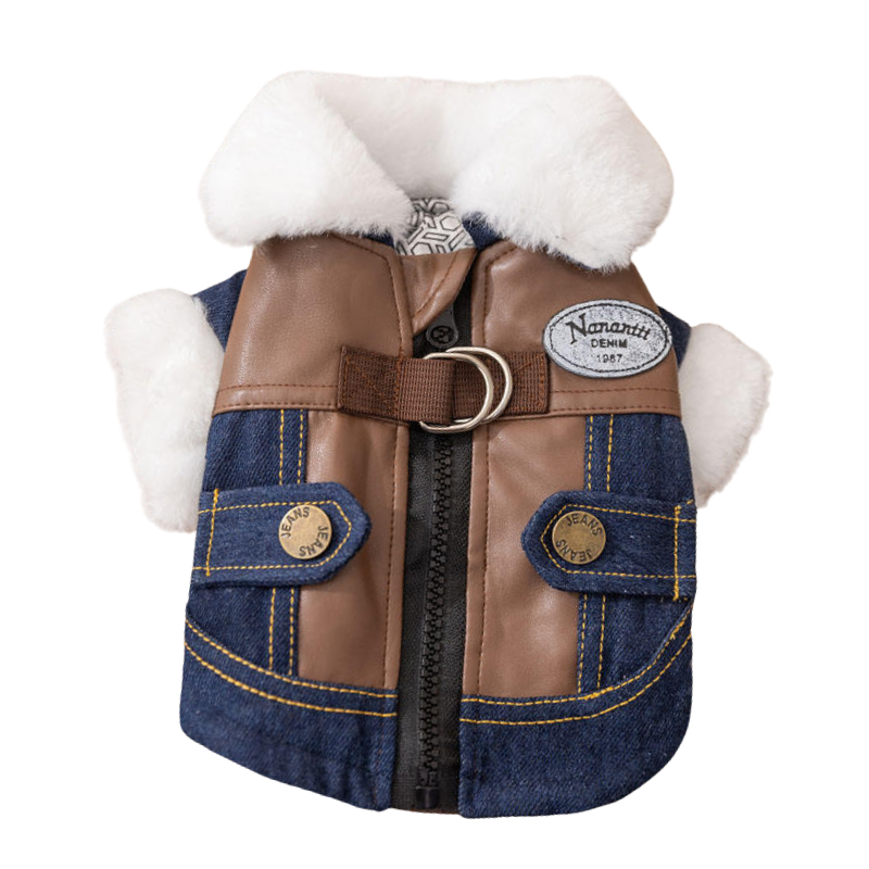 Manteau denim et similicuir