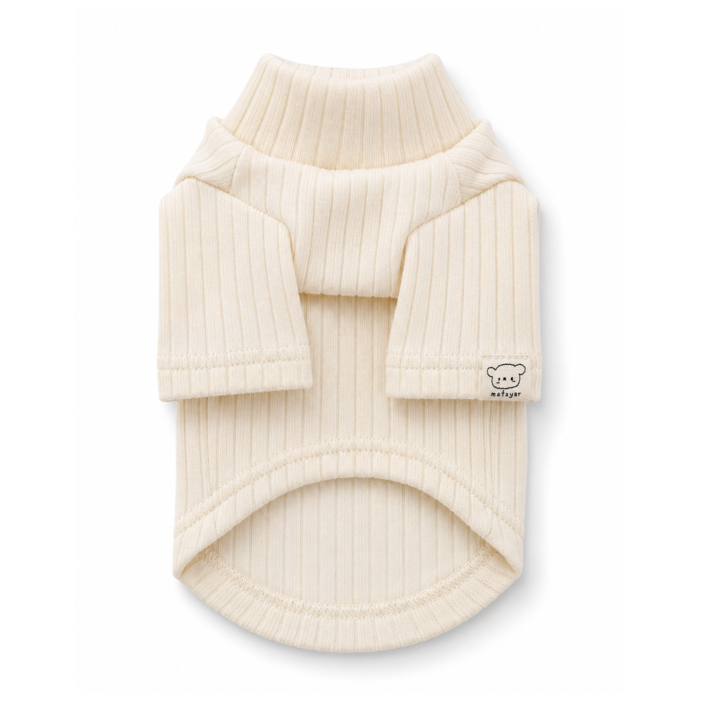 Pull à col roulé côtelé - Crème