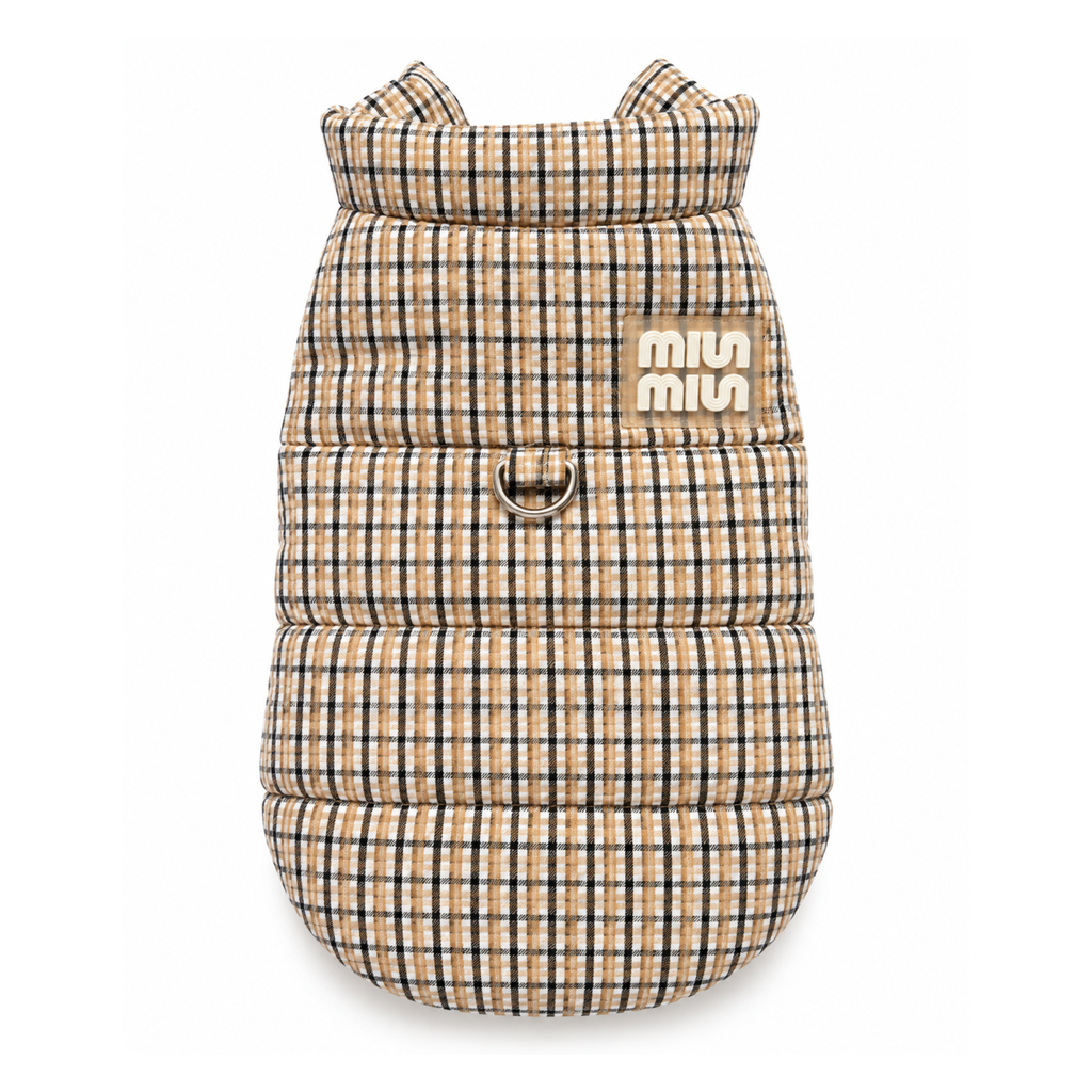Plaid Puffer Jacket - Brown
