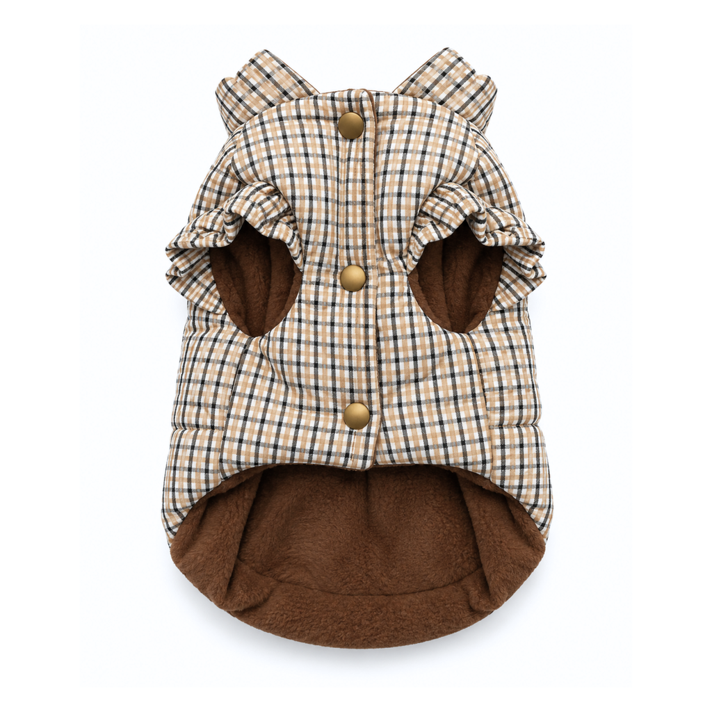 Plaid Puffer Jacket - Brown