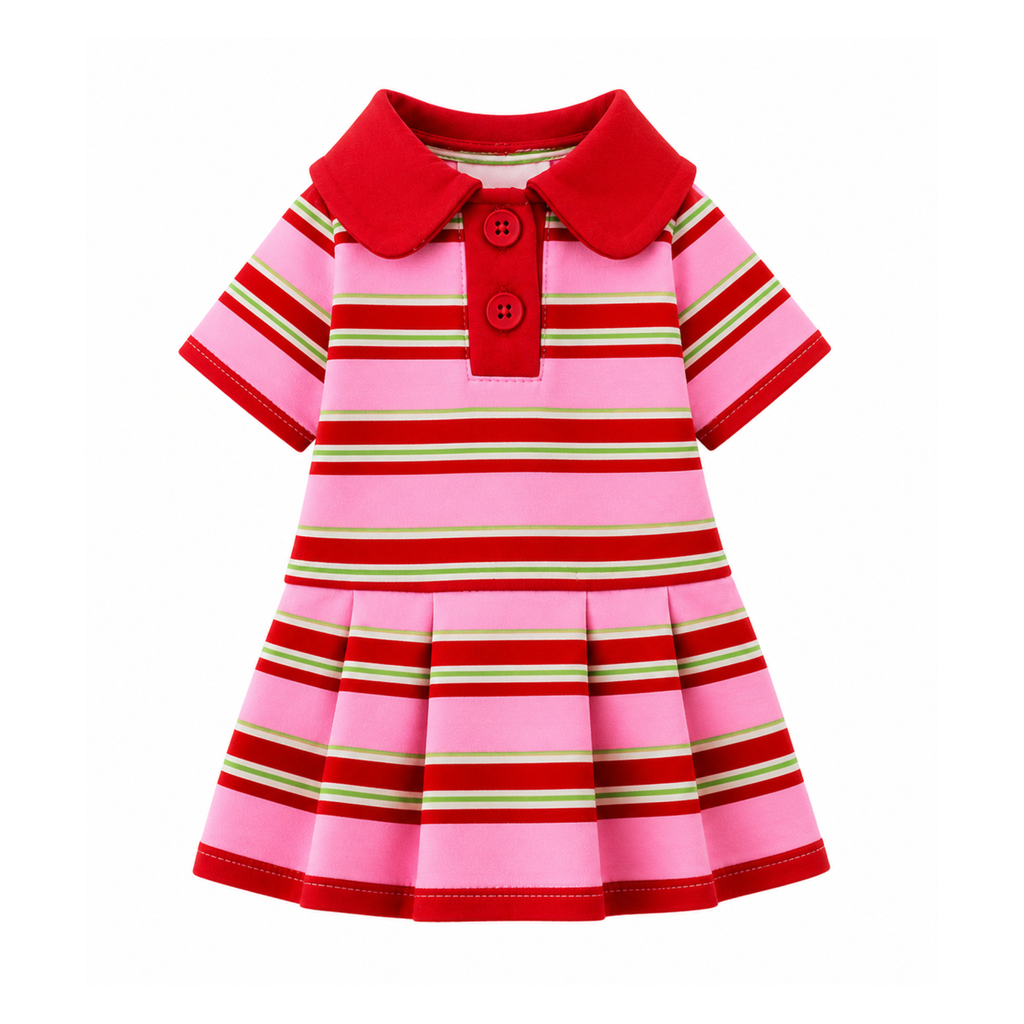 Robe polo rayée - Rose