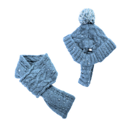 Cozy Knit Hat and Scarf Set - Blue